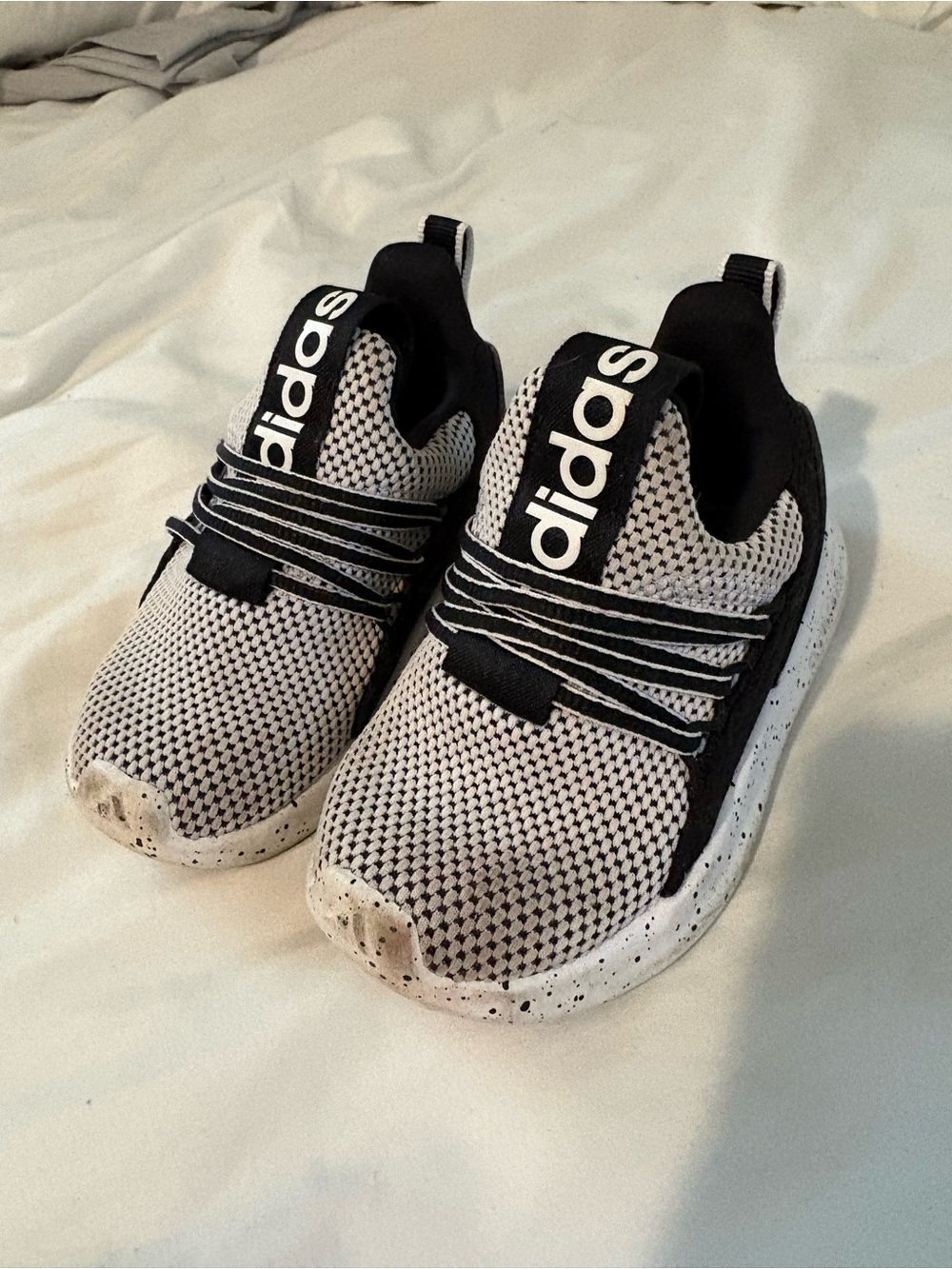 adidas Kids Black and White Knit Slip-On Sneakers